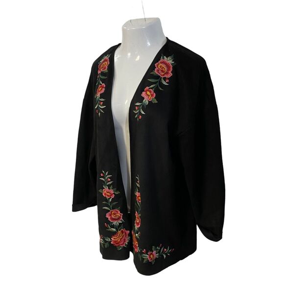 Umgee Cardigan Womens Medium Open Face Floral Embroidery Boho Kimono Lagenlook - Picture 5 of 13